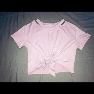 Tie Front Sliced Shoulder Crop Top